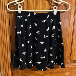 H&M Divided Navy blue bird zip flared skirt XS